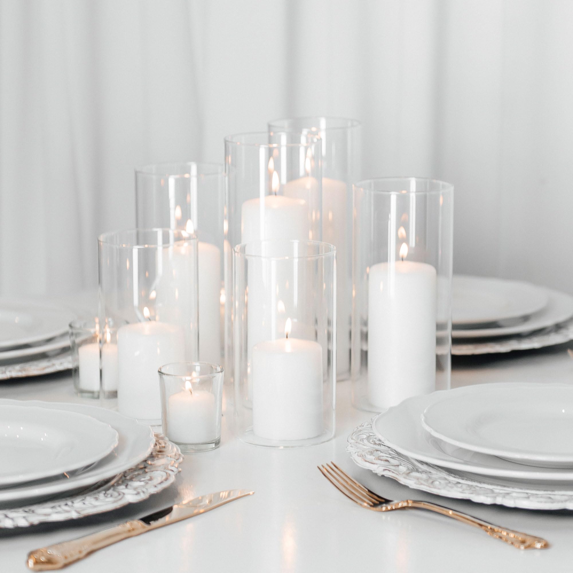 Yummi Set of 3 Slim Pillar and Cylinder Vases in White - Perfect for Wedding Centerpieces, Home Decor & Floral Arrangements