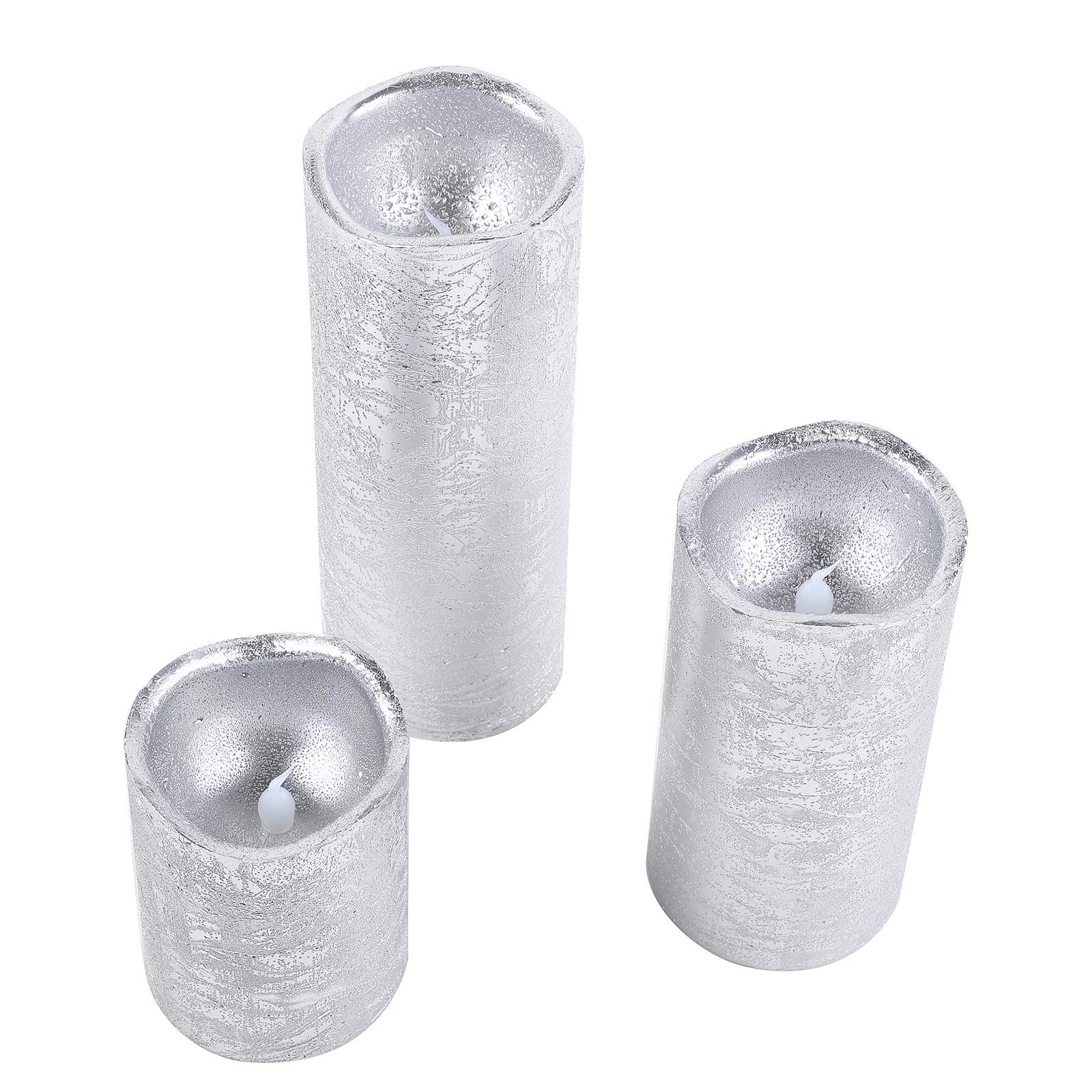 BalsaCircle 3-Pack Silver Metallic LED Pillar Candles with Remote Control - Flameless Battery Operated Candles for Wedding Centerpieces, Party Decor, Home & Event Lighting