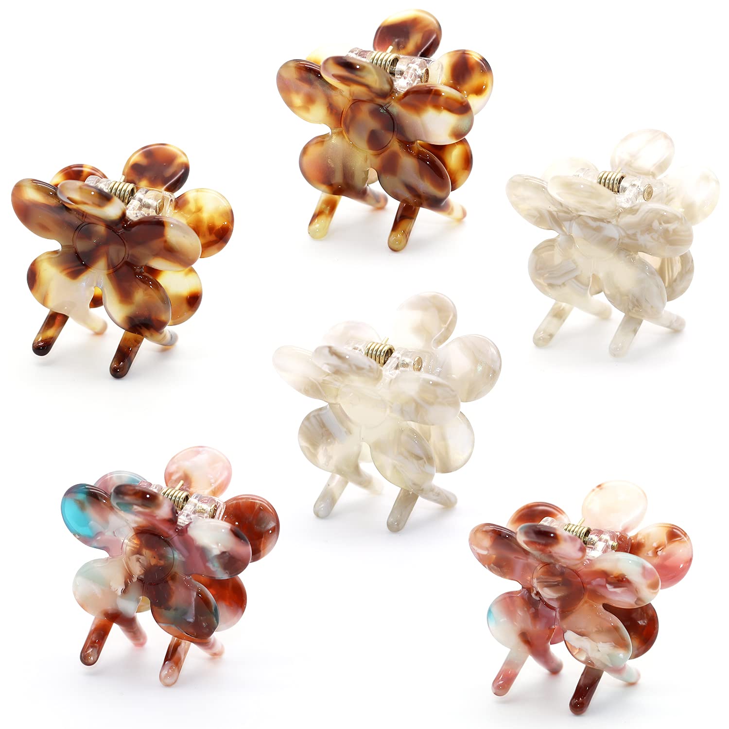 Cobahom Mini Hair Clips - 6-Pack Flower Hair Claw Clamps for Women & Girls, 1.26 Inch Cellulose Acetate No-Slip Jaw Clips for Thin Hair, Multicolor Hair Styling Accessories - Perfect for School, Work, Parties & Everyday Use