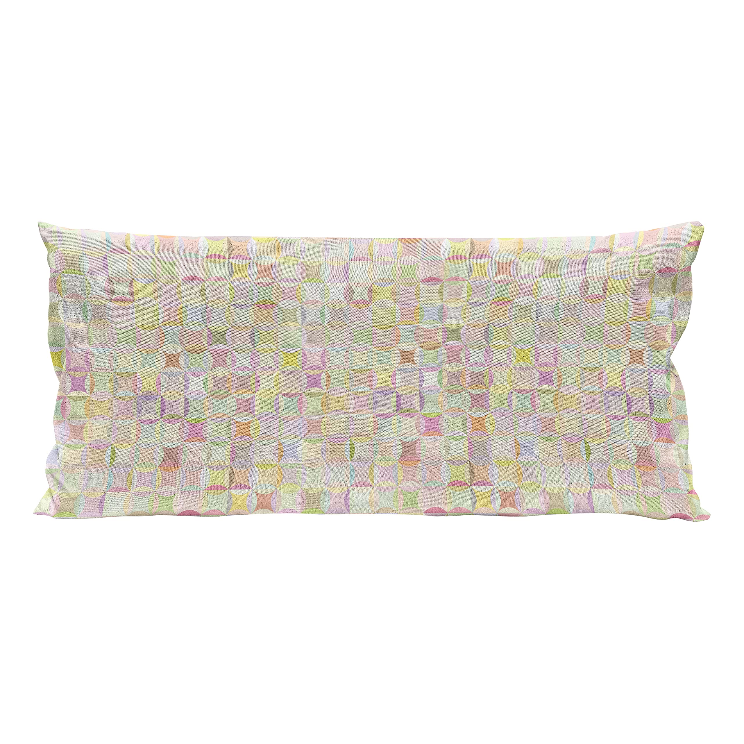 Ambesonne Pastel Throw Pillow Cover 36x16 Inches - Retro Polka Dot & Geometric Square Pattern Decorative Cushion Case, Colorful Funky Print for Sofa, Bedroom, Living Room & Dorm Decor