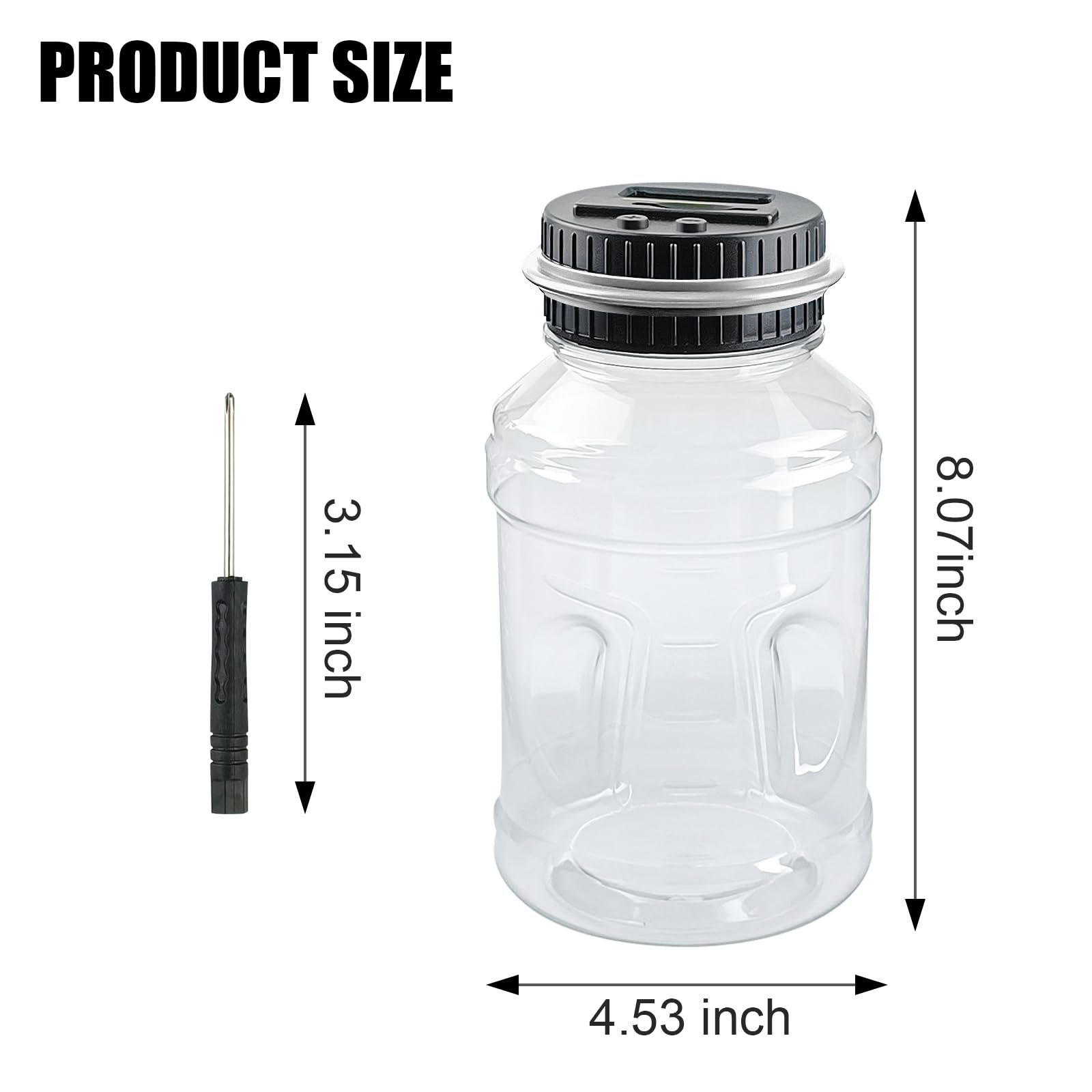 QPEY Digital Coin Counter Piggy Bank for Adults - 1.8L Capacity Money Jar with LCD Display for Accurate Change Counting - Perfect for Home Savings, Office Cash Management & Gift Giving (Silver)