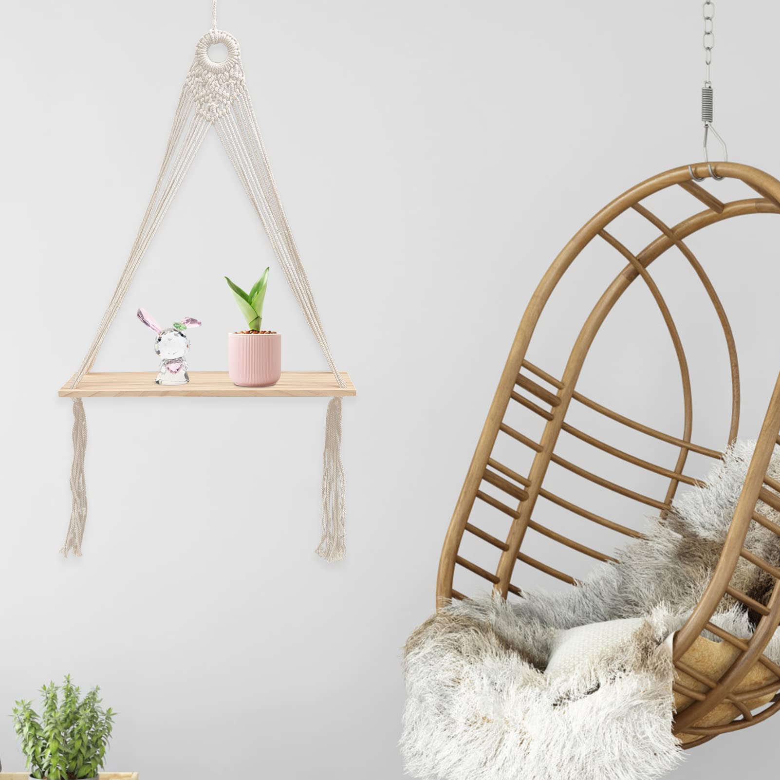 Nordic Style Macrame Wall Hanging Shelf - Handmade Floating Plant Shelf for Home Decor | Perfect for Living Room, Bedroom & Bathroom Organization