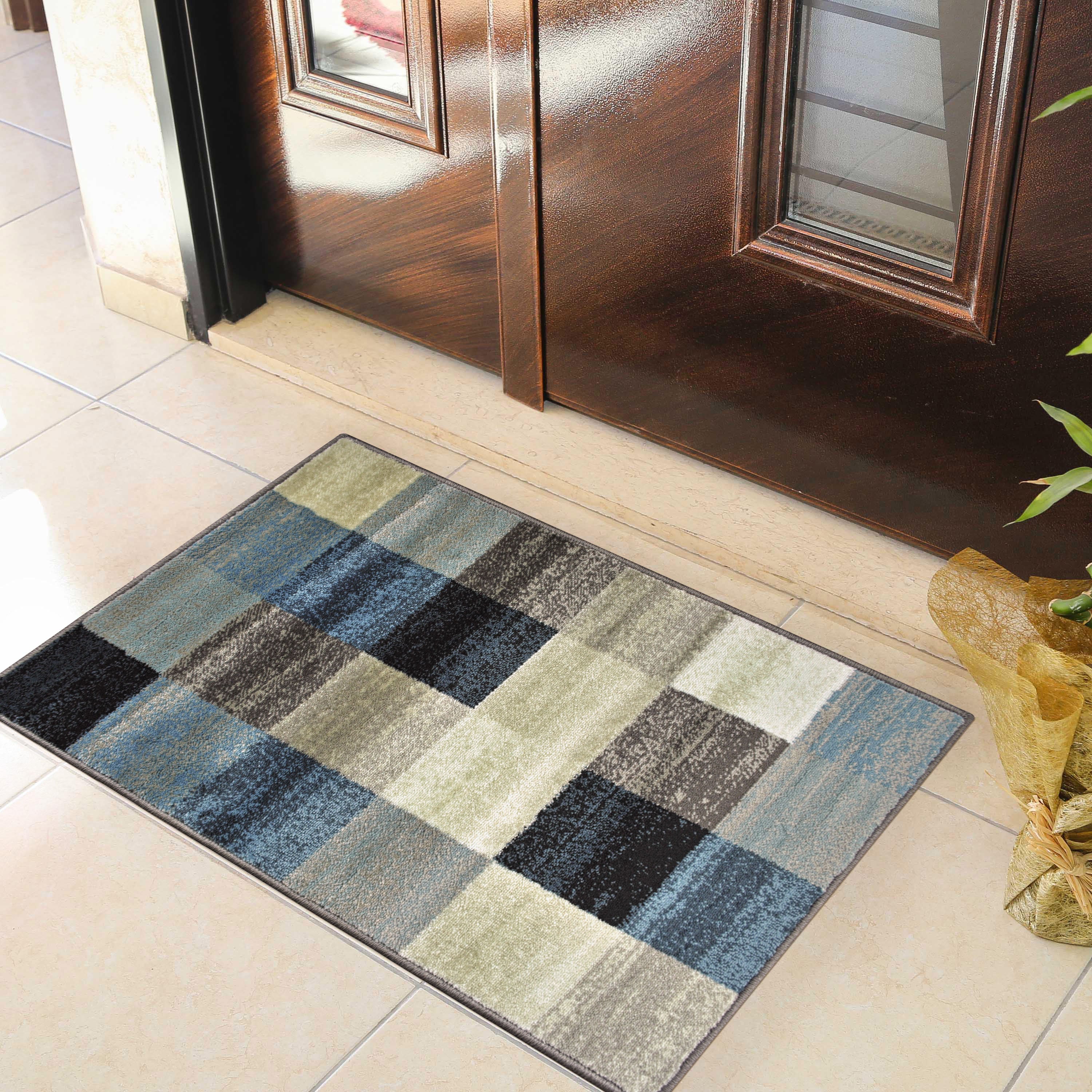 Stylish Rockway Geometric Checkered Block Indoor Area Rug - Non-Slip Floor Mat for Living Room, Bedroom, Office Decor - Perfect for Home, Apartment & Dorm Room