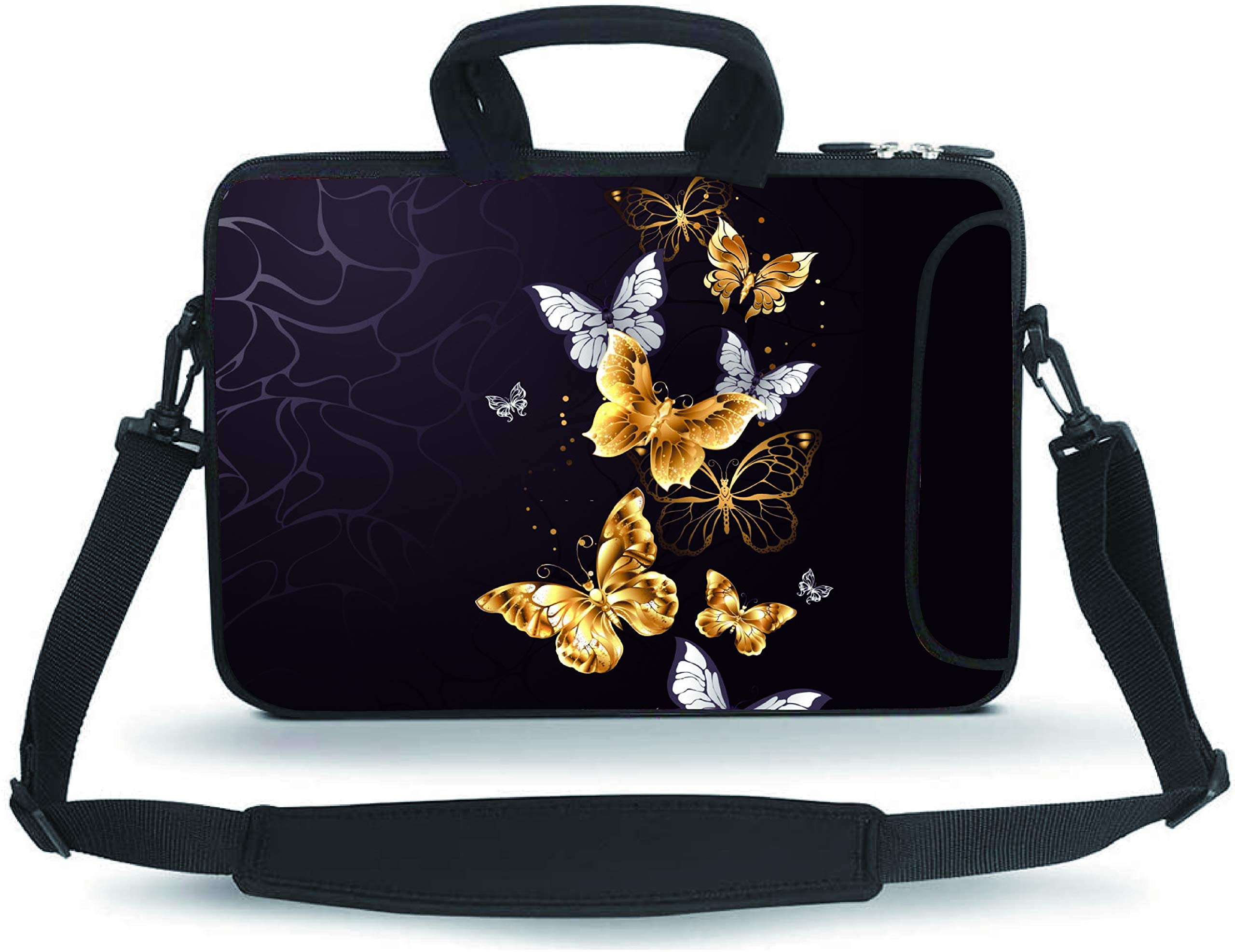 14-15.6 Inch Neoprene Laptop Shoulder Bag - Waterproof Messenger Bag for MacBook, Notebook & Tablet with Accessory Pocket (Butterfly Design) - Perfect for Work, School & Travel