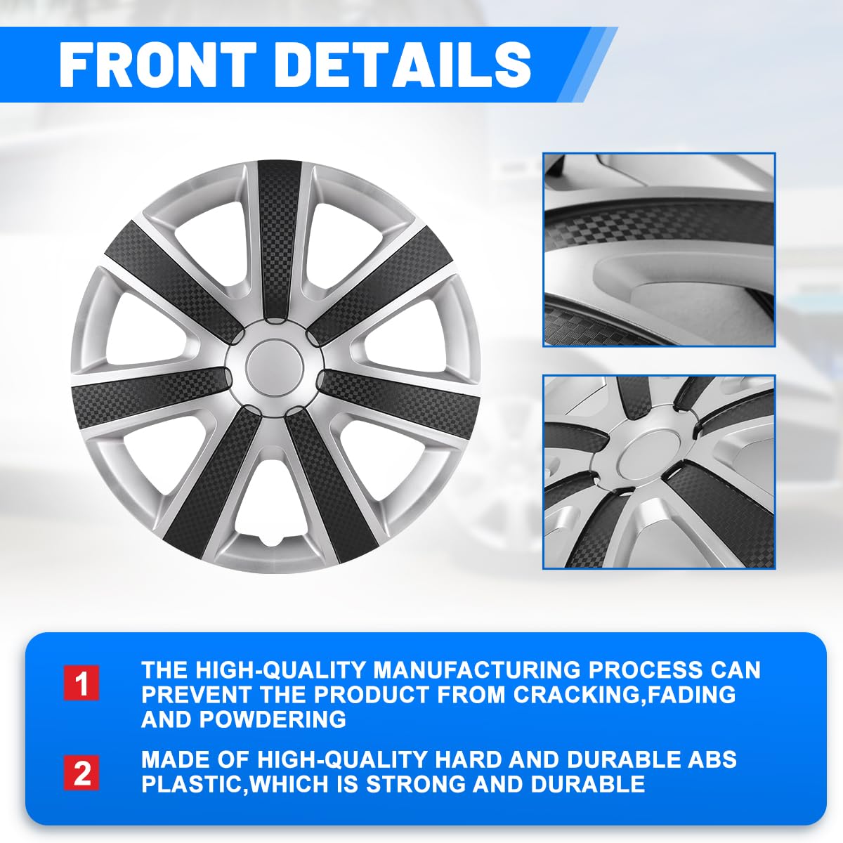 Winjet 14 Inch Universal Hubcaps - Silver & Black Wheel Rim Covers for Cars, Trucks & SUVs | Replacement for 14
