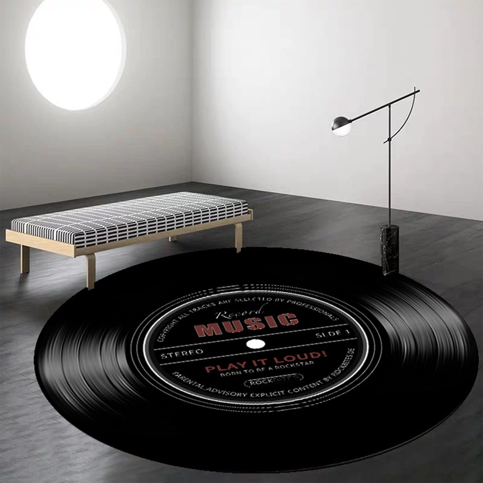 55 Inch Vinyl Record Printed Round Area Rug - Soft Fabric Anti-Skid Floor Mat for Dining Room, Bedroom, Office & Living Room Decor - Perfect for Music Lovers' Home Decor & Cozy Spaces