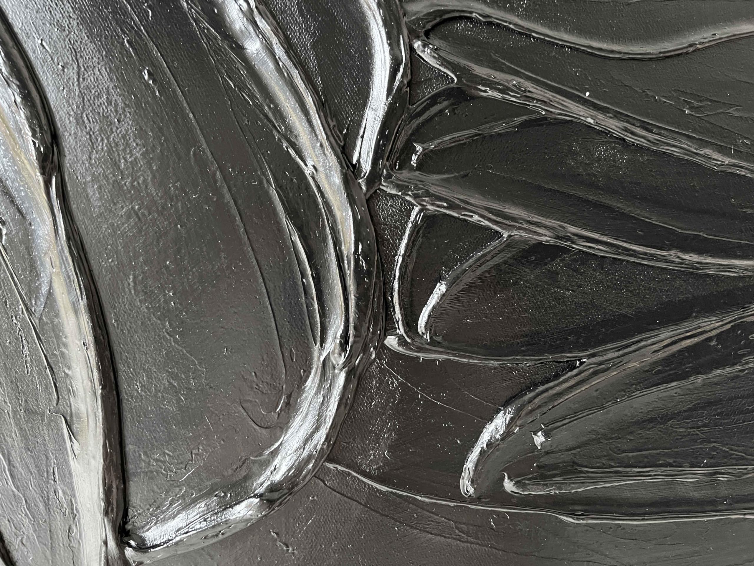 Hand-Painted Thick Texture Black Canvas Wall Art - Modern Minimalist Abstract Oil Painting for Home & Office Decor (28x40 Inches) - Perfect for Living Room, Bedroom or Gallery Wall Display