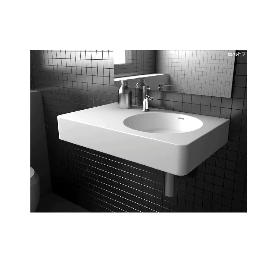 Fienza CSB11 70R 0 Encanto 700 Cast Stone Wall-Mounted Bathroom Sink - No Tap Hole, Right Bowl - Perfect for Modern Farmhouse, Bathroom Vanity, and Powder Room Decor