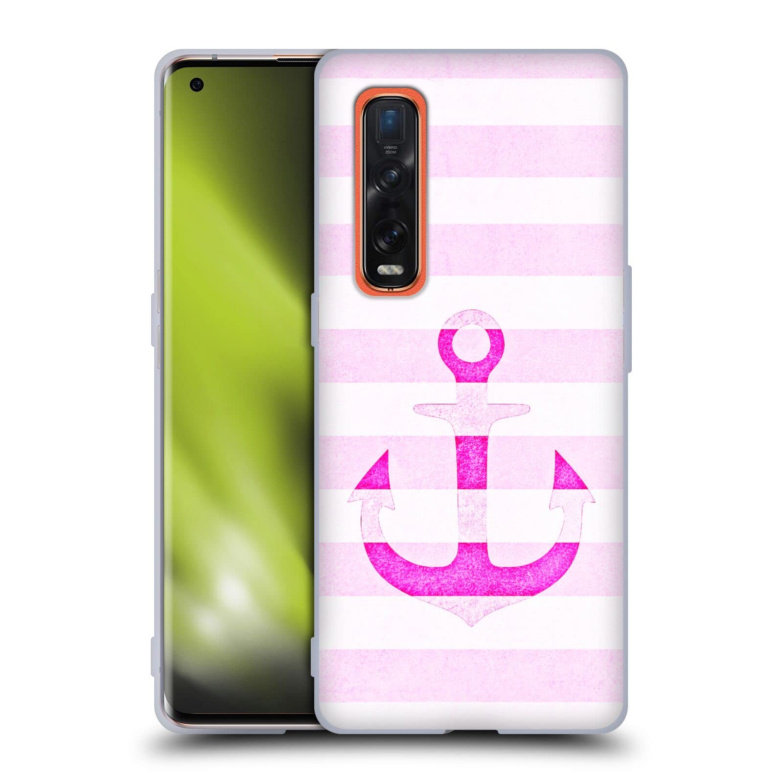 Official Monika Strigel Neon Pink Vintage Anchors Soft Gel Case for Oppo Find X2 Pro 5G - Durable Protective Phone Cover with Stylish Design - Perfect for Everyday Use, Travel & Work