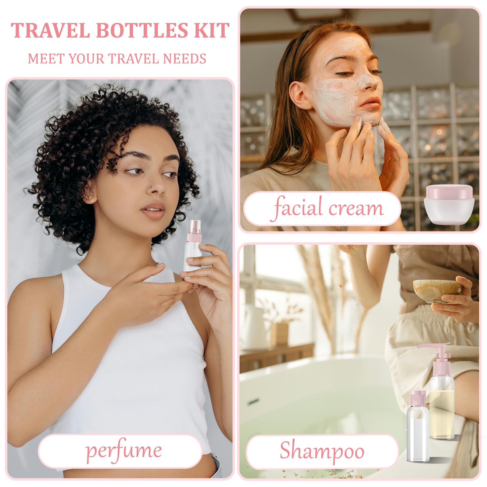 TSA Approved Leakproof Travel Bottles Set (12 Pack) - Pink Cosmetic Containers for Shampoo, Conditioner & Lotion | Perfect for Air Travel, Gym & Vacation Toiletries Organization