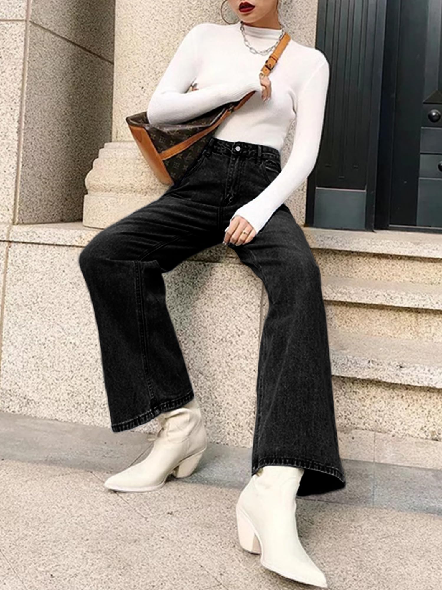 HDLTE Women's Ripped Boyfriend Jeans - Distressed High Waist Baggy Denim Pants, Wide Leg Straight Trousers for Y2K Streetwear | Casual Outfit, Party Wear & Everyday Fashion