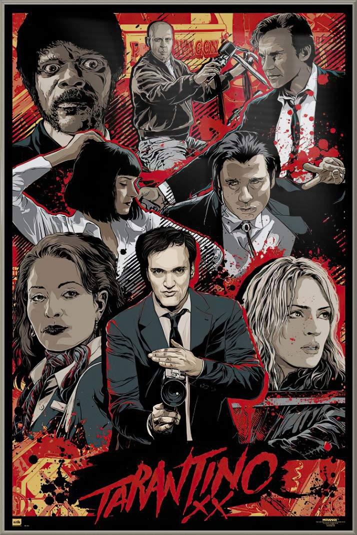 Framed Quentin Tarantino XX Movie Poster Print 24x36 Inches - Iconic Film Artwork for Pulp Fiction, Kill Bill & More | Perfect for Home Theater, Office Decor & Movie Lover Gifts