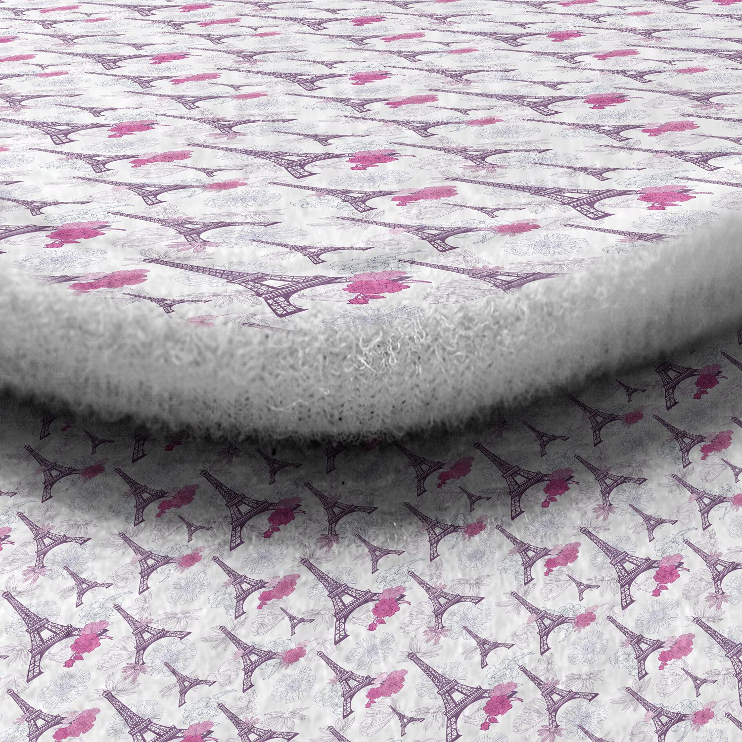 Lunarable Paris Car Mat Set of 4 - Floral Eiffel Tower Design, Non-Slip PVC Backing Floor Mats for Front & Back Seats, Pale Eggplant Pink | Perfect Gift for Paris Lovers & Car Enthusiasts