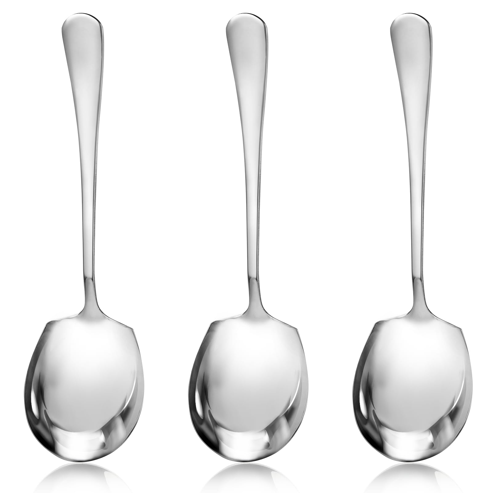 Premium Stainless Steel Serving Spoons Set - 3 Large Heavy Duty Soup Spoons with Ergonomic Long Handles for Cooking, Buffet, Catering & Dinner Parties - Dishwasher Safe Kitchen Utensils