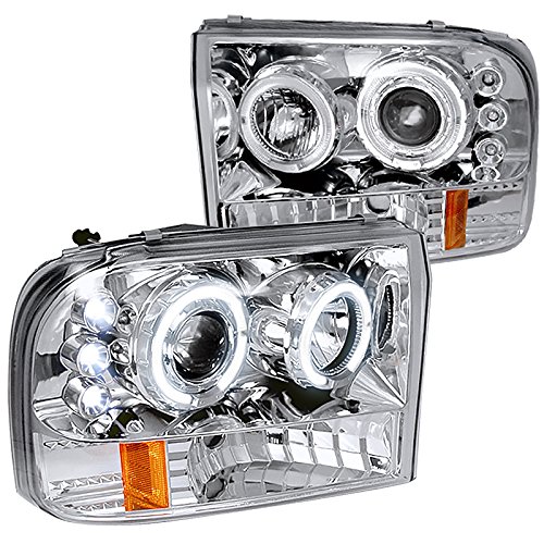 Spec-D Tuning 2LHP-F25099-TM LED Projector Headlights with Halo Rings - Chrome Clear Lens for Ford F250 & F350 Super Duty Trucks - Upgrade Your Night Driving & Off-Road Visibility
