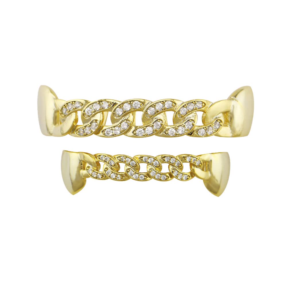 18K Gold Plated Hip Hop Teeth Grillz Caps - Iced Out CZ Simulated Diamond Open Face Grill Set for Men & Women | Perfect for Rappers, Performers and Hip Hop Fashion Enthusiasts
