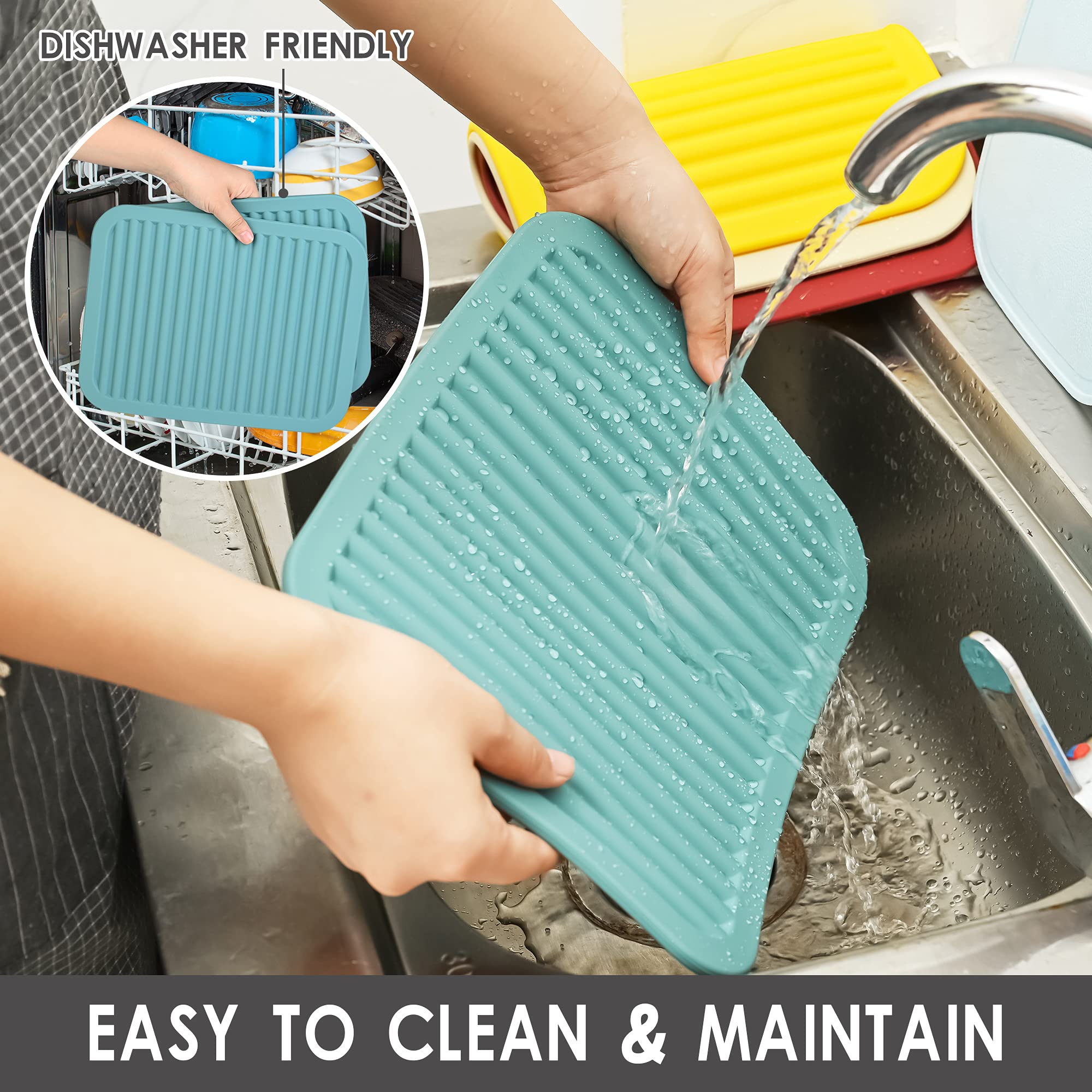 Non-Slip Silicone Trivets & Hot Pads Set of 2 - Heat Resistant Kitchen Mats for Pots, Pans & Dishes - Countertop & Table Protectors with Spoon Rest - Wine Red Drying Mats for Cooking, Baking & Serving