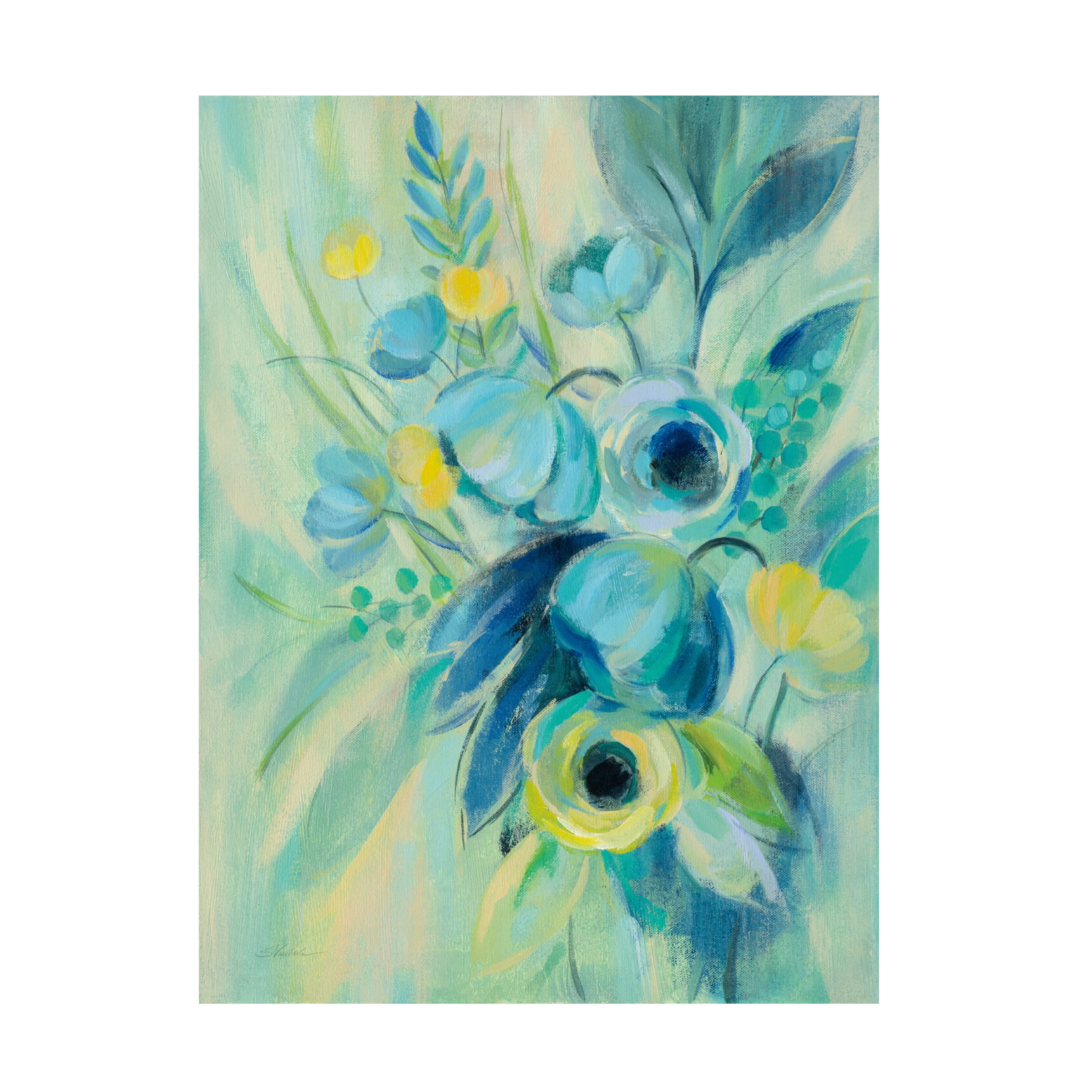 Silvia Vassileva 'Elegant Blue Floral II' Canvas Wall Art Print - Modern Home Decor for Living Room, Bedroom & Office - Handmade Floral Painting for Interior Design