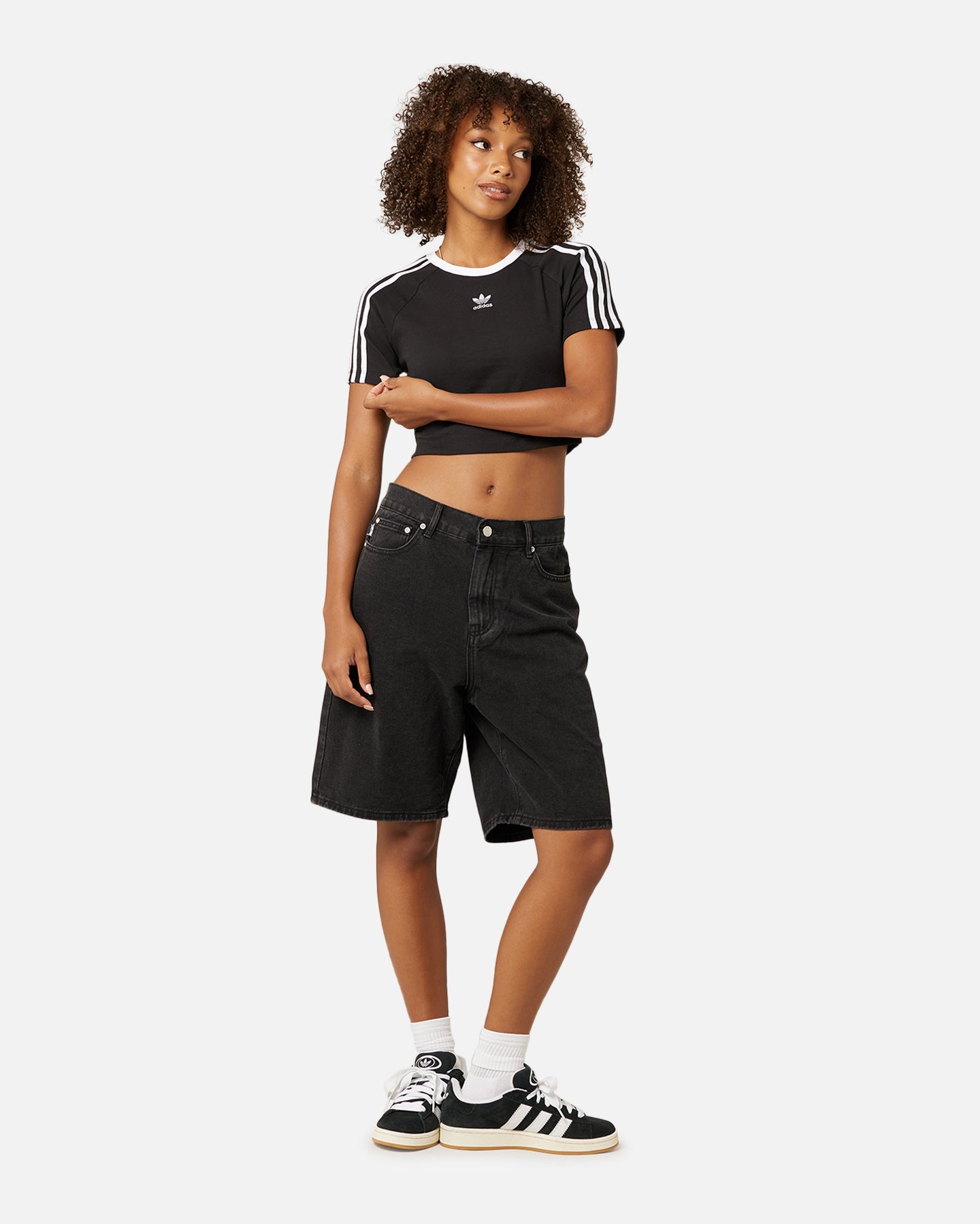Adidas Women's 3 Stripes Baby T-Shirt - Black Cotton Short Sleeve Tee for Girls | Perfect for Casual Wear, Playdates & Family Outings