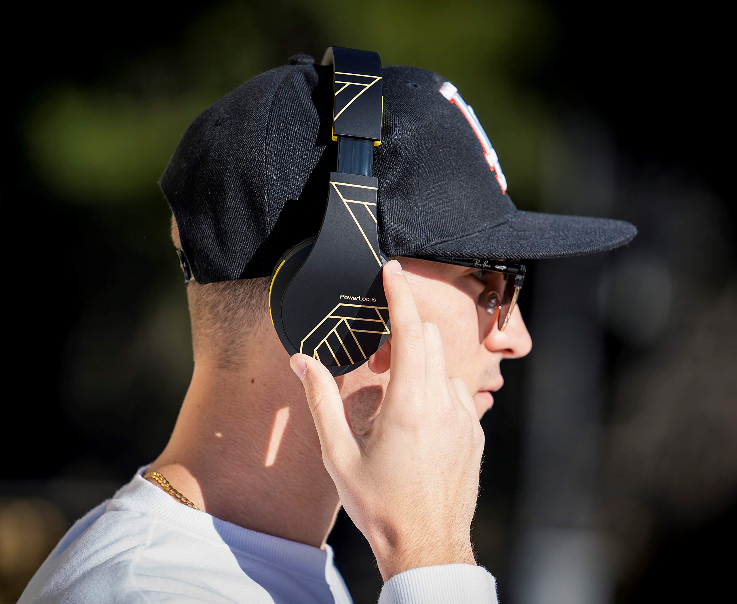 PowerLocus Bluetooth Over-Ear Headphones - Wireless & Wired Stereo Headset with Built-in Mic, Foldable Design, Micro SD/TF & FM Radio - Compatible with iPhone, Samsung, iPad, PC (Black/Yellow) - Perfect for Travel, Workouts & Home Entertainment