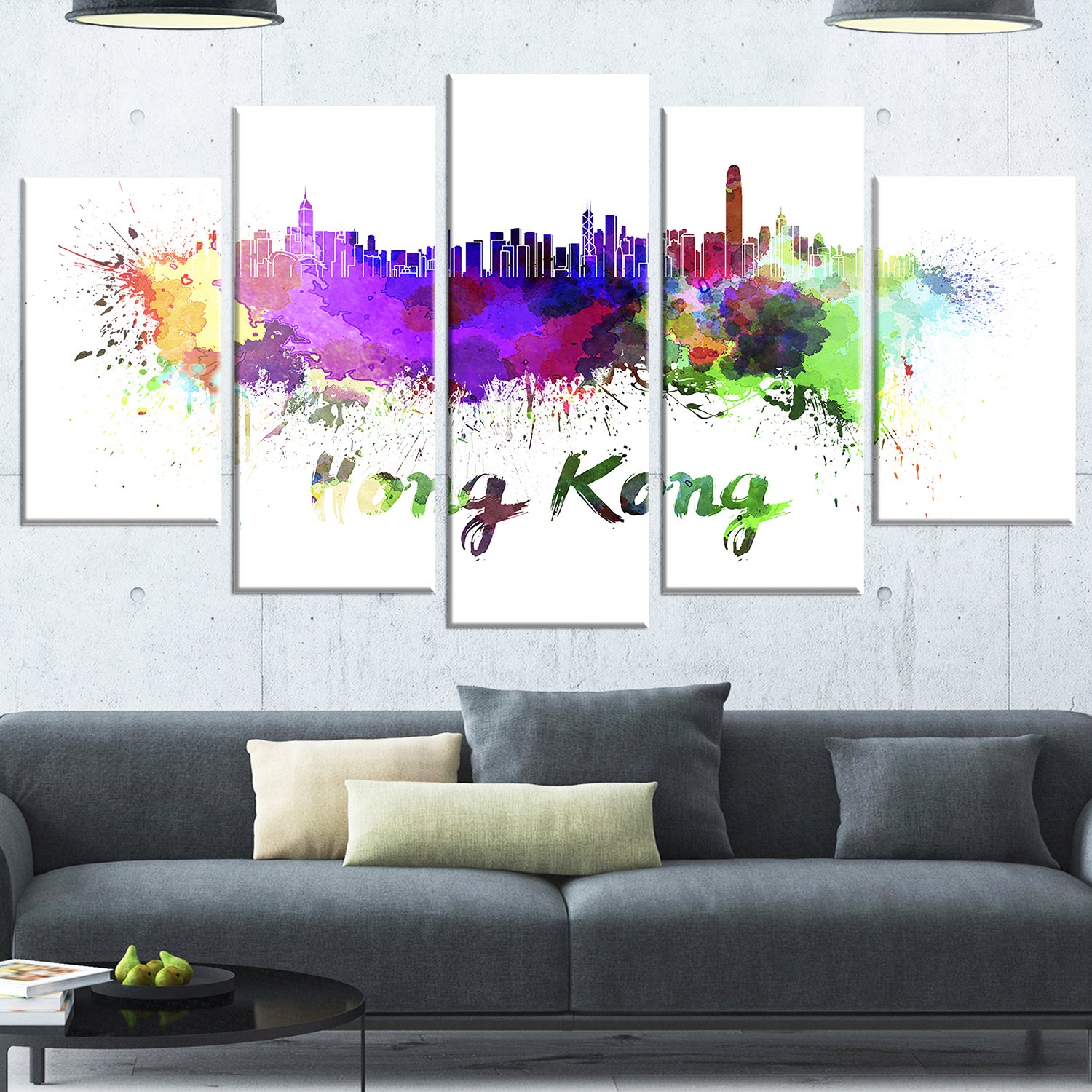 Designart Hong Kong Skyline Cityscape Metal Wall Art - Modern Diamond Shaped Panel Decor - 60x32.5 Inches - Perfect for Living Room, Office & Bedroom