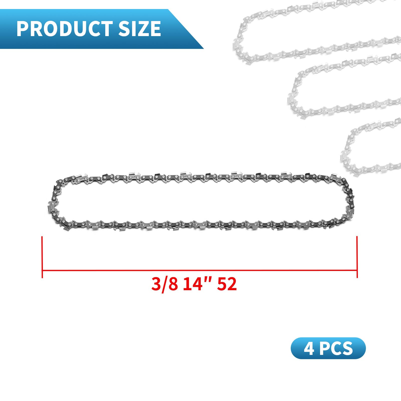 Vkinman 4-Pack 14-Inch Chainsaw Chains - 3/8