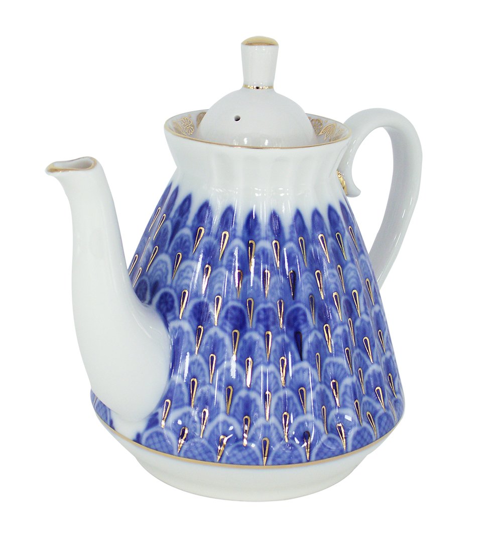 Lomonosov Porcelain Teapot - Handcrafted Russian Blue Forget-Me-Not Floral Design - 3 Cup Capacity - Perfect for Afternoon Tea, Gifts & Home Decor