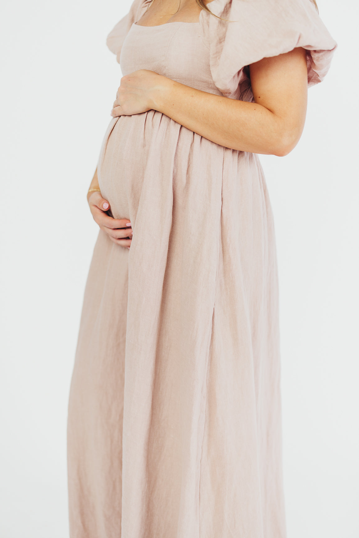 Elegant Candace Maxi Dress in Dusty Rose - 100% Breathable Linen, Bump-Friendly Maternity Dress for Women - Perfect for Summer Weddings, Beach Vacations & Casual Outings