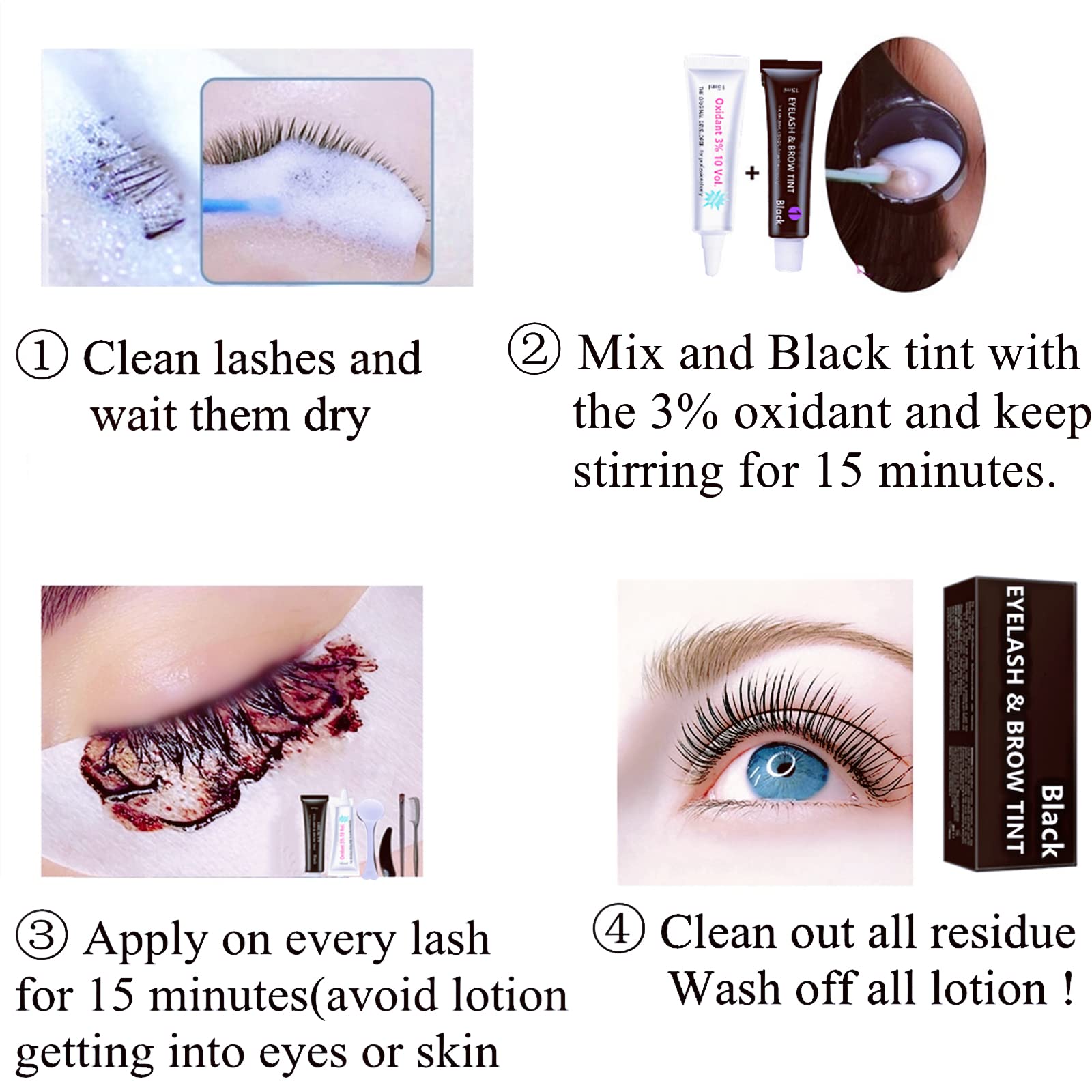 Professional Keratin Black Eyelash & Eyebrow Tint Kit - Long Lasting 6 Week Voluminous Lash & Brow Dye for Lash Perm, Lift & Lamination Treatments | Perfect for Salon & Home Use (Black)