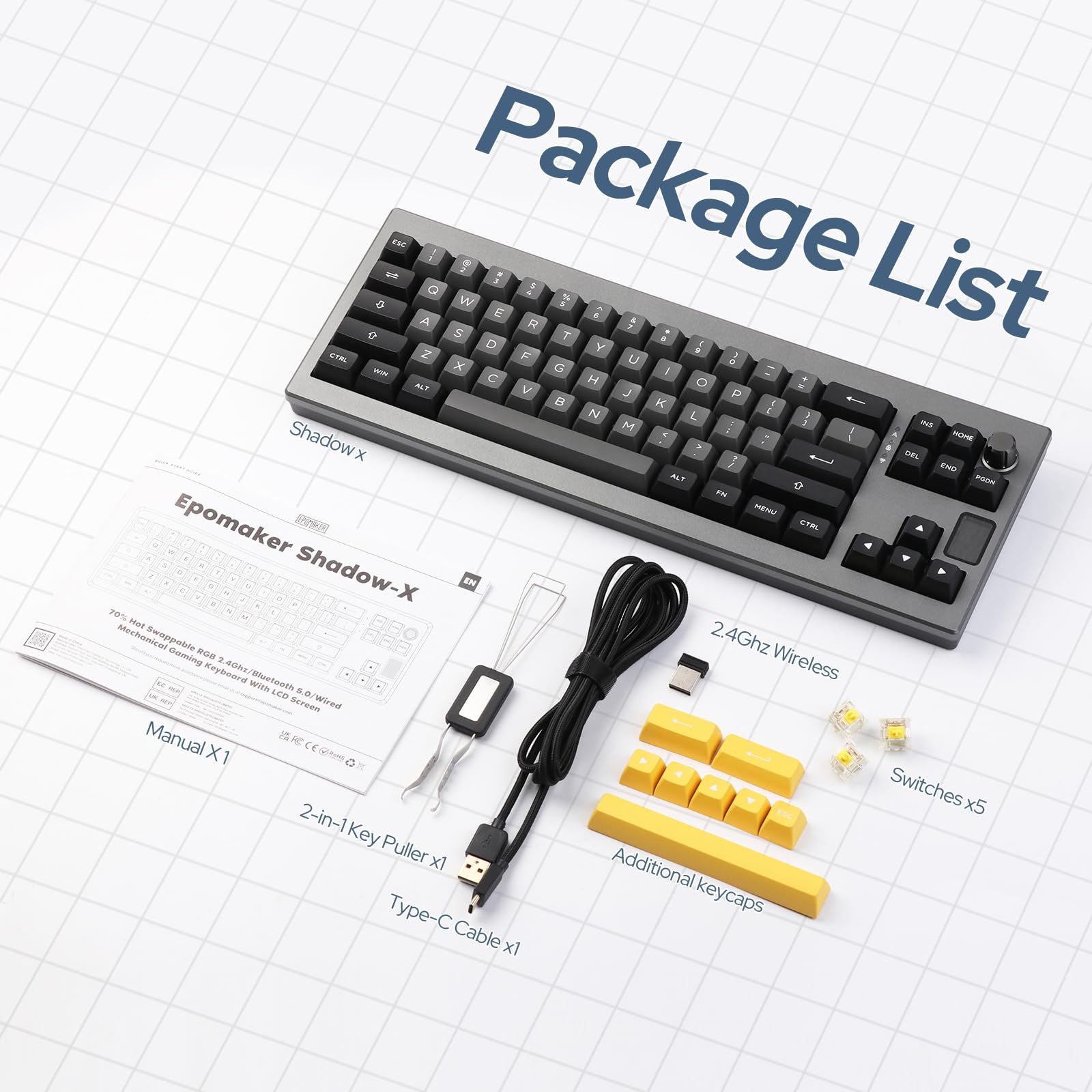 EPOMAKER Shadow-X Wireless Mechanical Keyboard - Hot-Swap, Bluetooth, USB-C for Gaming with Screen