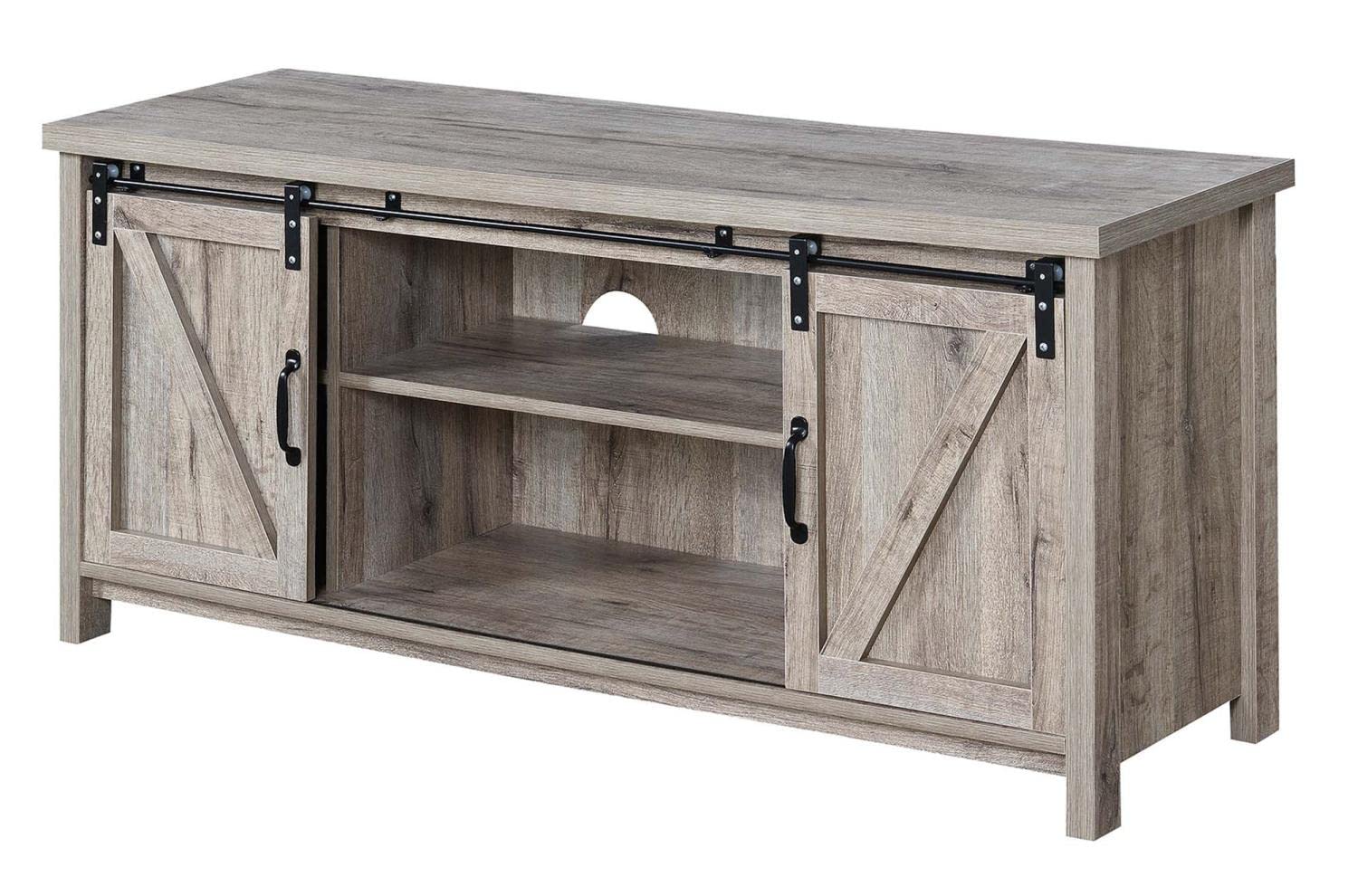 Blake Barn Door TV Stand with Shelves & Sliding Cabinets for 60-Inch TVs - Sandstone Finish | Rustic Farmhouse Entertainment Center for Living Room, Bedroom & Home Theater