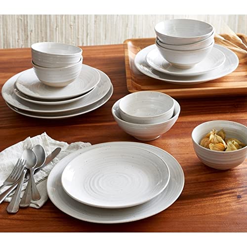 Rustic White 16-Piece Stoneware Dinnerware Set - Textured Casual Round Plates, Bowls & Mugs - Dishwasher & Microwave Safe - Perfect for Family Dinners, Restaurants & Everyday Use