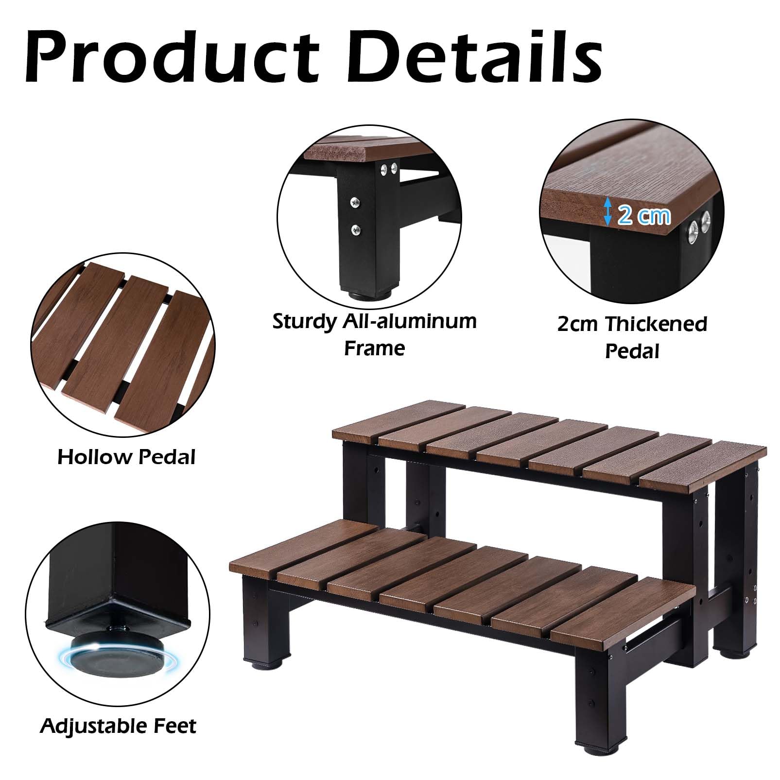 **Heavy Duty Hot Tub Steps - 550 LBS Weight Capacity, 2-Step Spa Stairs for RV, Swimming Pool, Above Ground Pools & Outdoor Bathtubs - Non-Slip Ladder for Safe Entry & Exit**    *(Perfect for Hot Tubs, Spas, RV Camping, and Backyard Pool Relaxation!)*