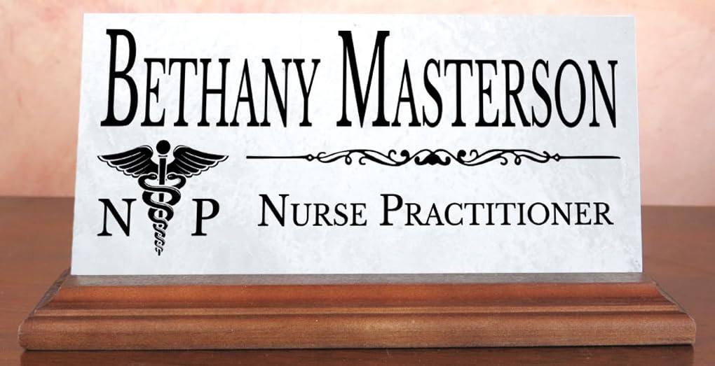 Custom Nurse Practitioner Name Plate - Solid Marble Office Desk Gift for Medical Professionals