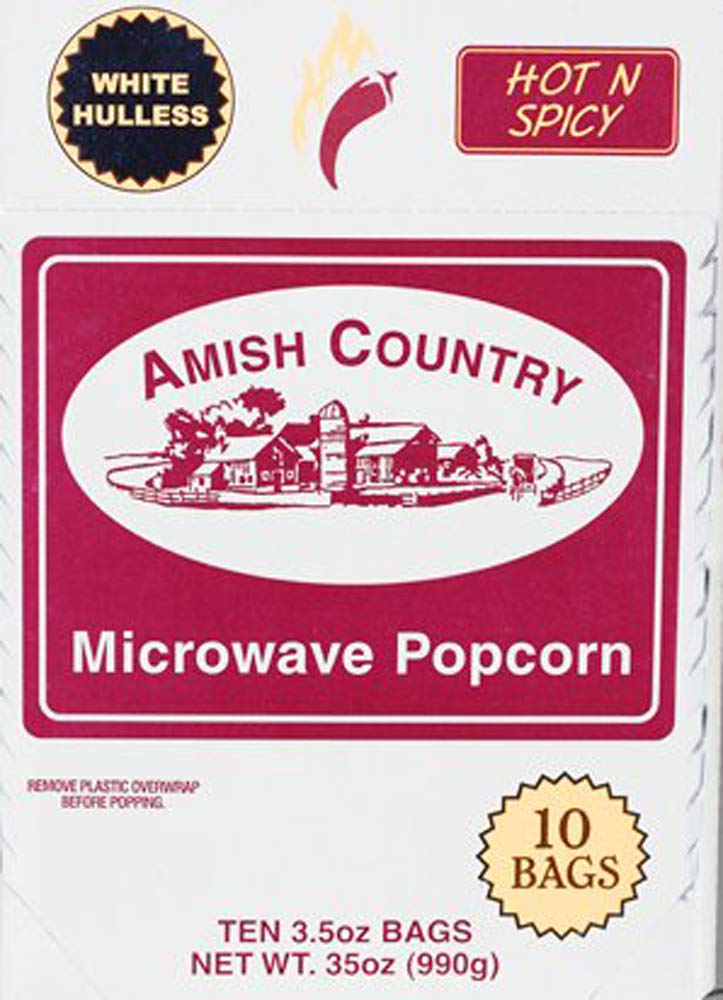 Amish Country Popcorn - Hot & Spicy White Hulless Microwave Popcorn - Non-GMO, Gluten Free, Kosher Certified (10 Bags) - Perfect for Movie Nights, Snacking & Party Favors
