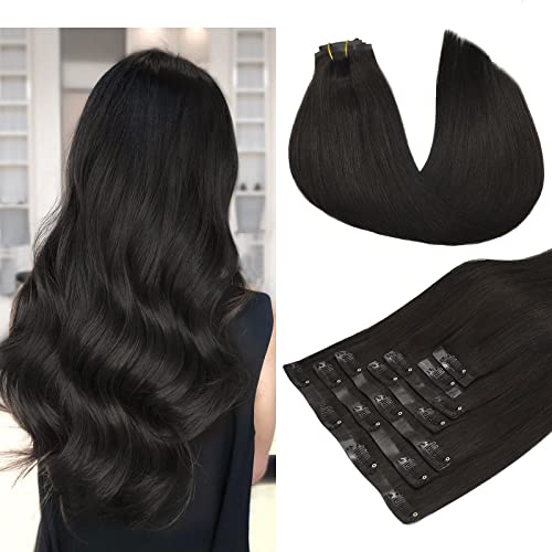 MAXITA 22 Inch Clip in Hair Extensions Human Hair - 7pcs 110g Natural Black Long Straight Remy Hair for Volume & Length | Perfect for Parties, Weddings & Daily Styling