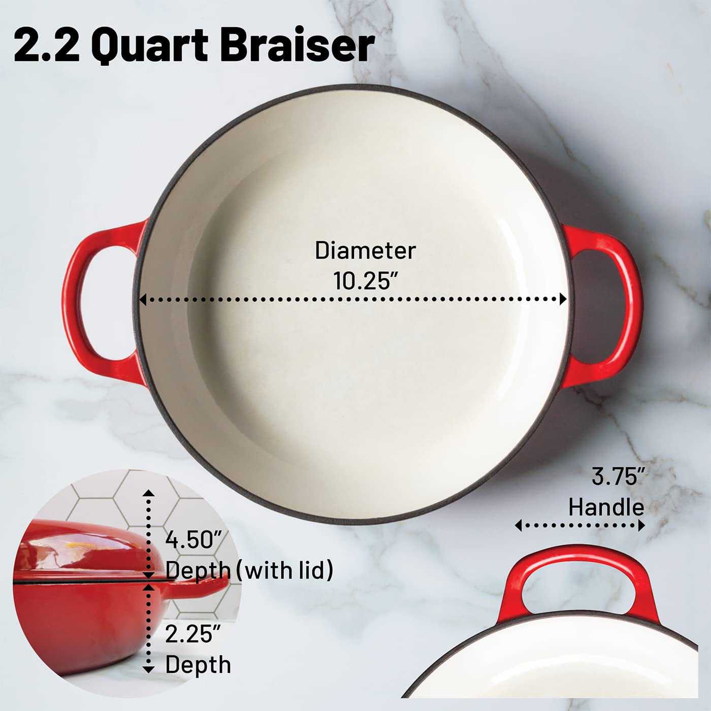 Premium 2.25 Quart Enameled Cast Iron Braiser with Lid - Durable Backcountry Cookware for Oven, Stovetop & Camping - Perfect for Roasting, Baking & Searing