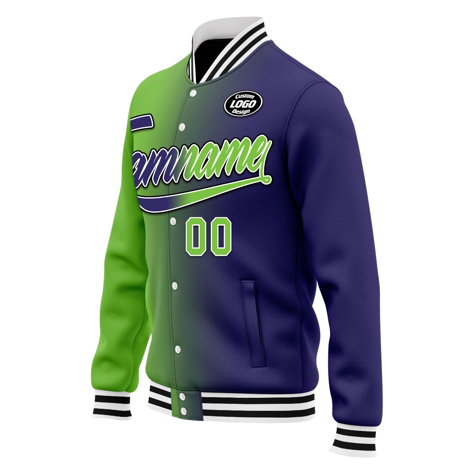 Custom Gradient Fashion Bomber Jacket - Full Snap Varsity Letterman Jacket - Personalized Embroidered Design (FZ005 D028015) - Perfect for Streetwear, School Spirit & Casual Outfits