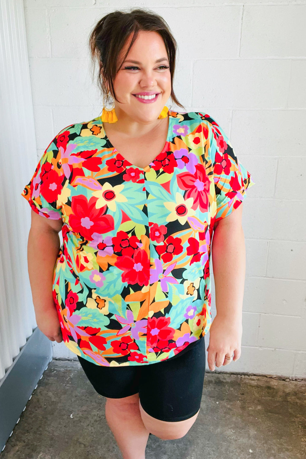 Stylish Multicolor Tropical Floral Print V-Neck Drop Shoulder Blouse for Women | Summer Beach Vacation & Boho Outfit Essential