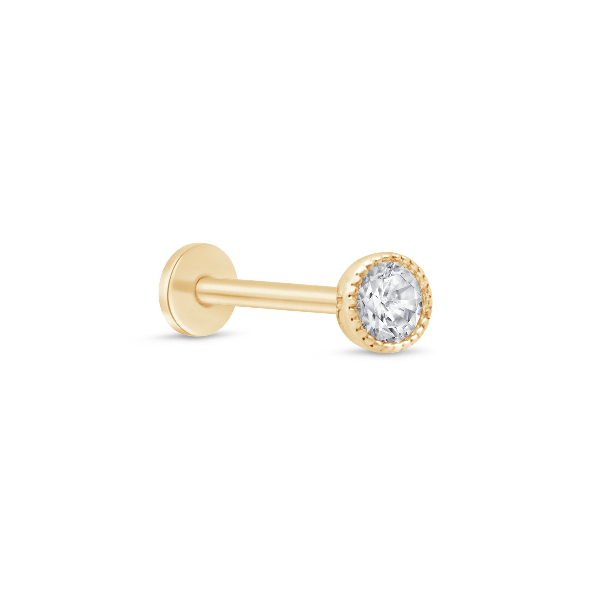 14K Solid Yellow Gold Milgrain Gemstone Flat Back Stud Earrings for Women - Perfect for Everyday Wear, Parties & Special Occasions