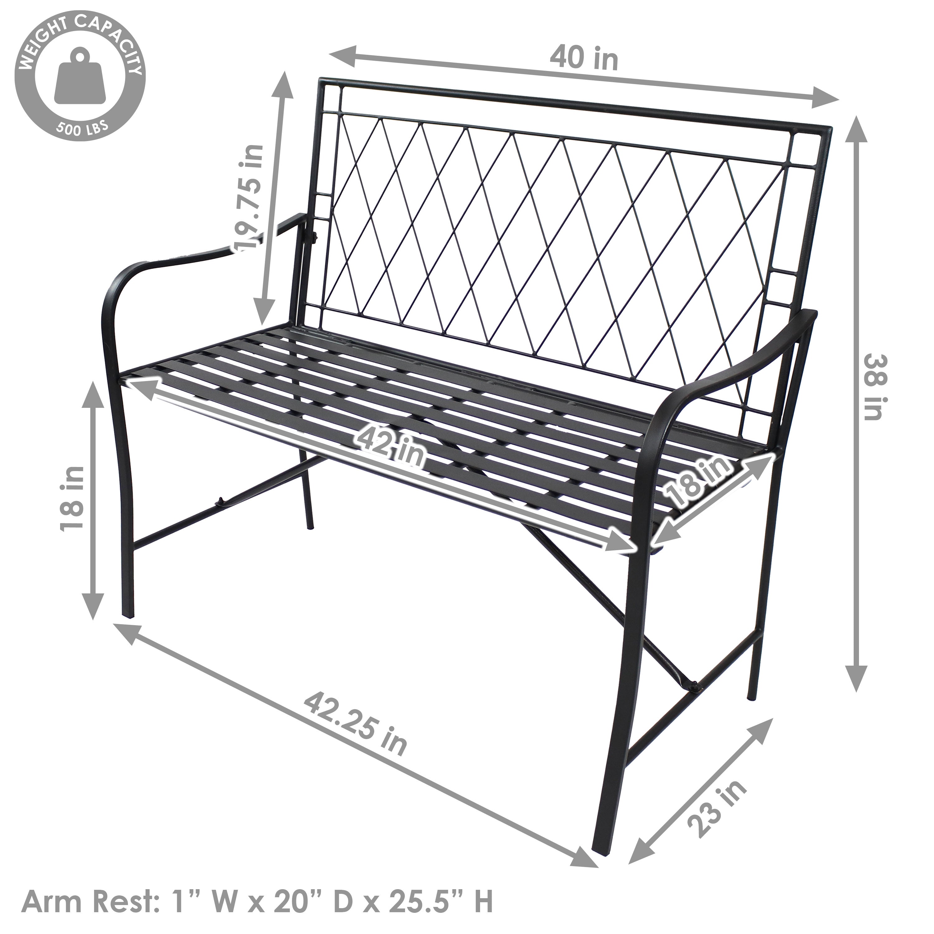 Sunnydaze Argyle Diamond Iron Outdoor Patio Bench - Heavy Duty Black Metal Garden Bench for Patio, Lawn, Backyard & Porch Decor