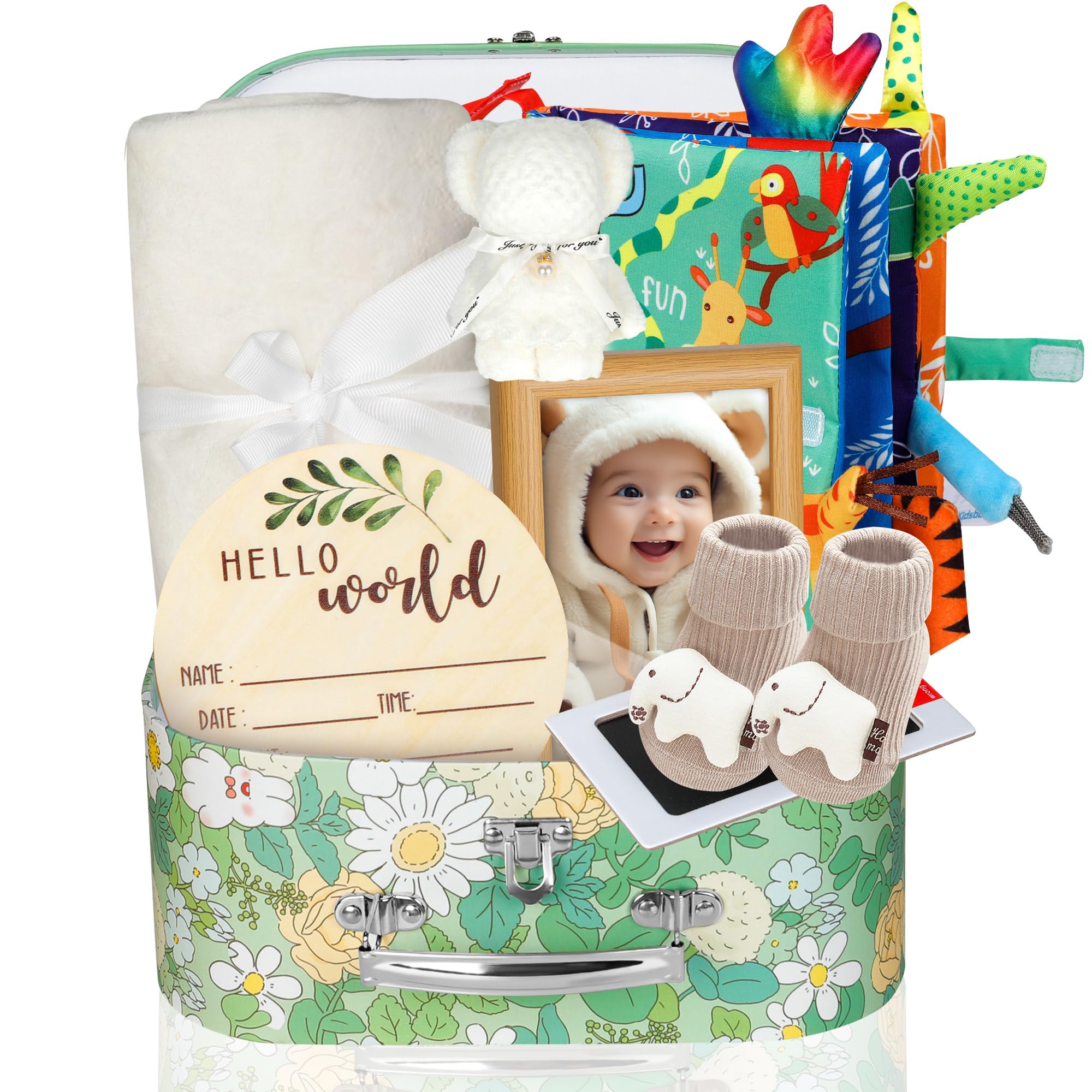 8PCS Baby Shower Gift Set for Newborns - Soft Baby Blankets, Funny Socks, Keepsake & Milestone Cards - Perfect Unisex Baby Gifts for Girls & Boys - Ideal for Baby Showers, Birthdays & First Year Celebrations