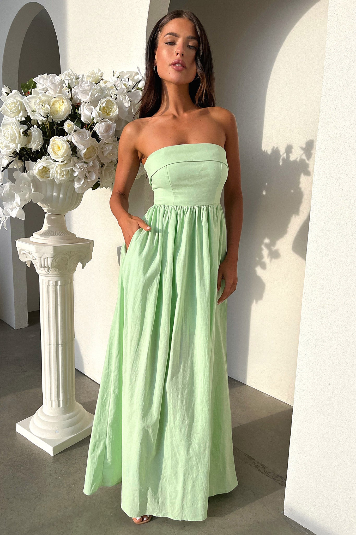 Cornell Maxi Dress in Sage Green - Flowy Boho Summer Dress for Beach, Vacation & Casual Outings