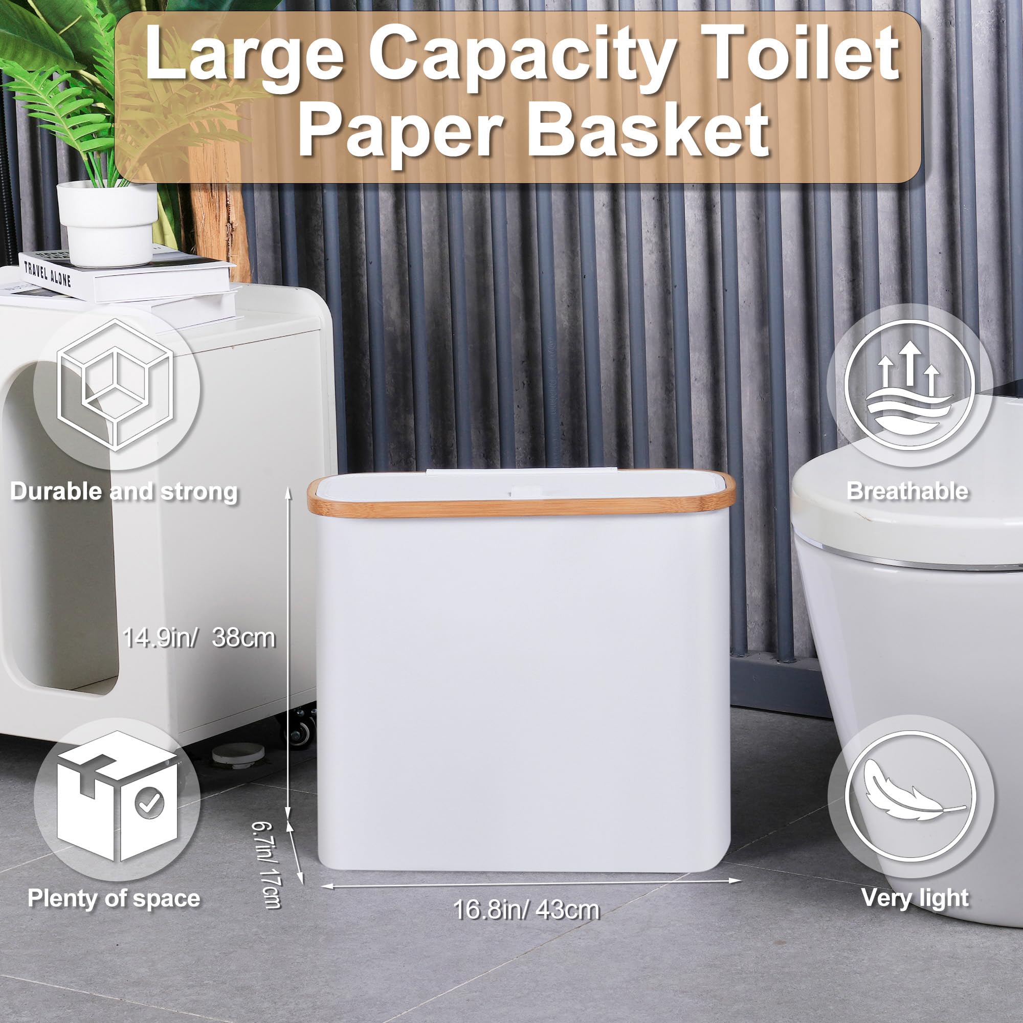 28L White Toilet Paper Basket with Lid - Free Standing Bathroom Storage Organizer Holds 9-12 Rolls | Space-Saving Solution for Small Bathrooms & Apartment Living