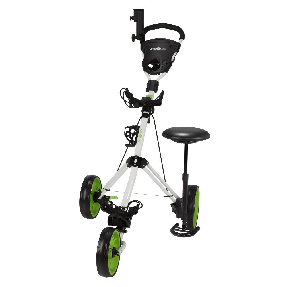 Golf X-TREME 3 Wheel Push Pull Golf Cart with Seat - Lightweight Folding Golf Trolley for Men & Women - Perfect for Golf Courses, Parks & Outdoor Use (White/Green)