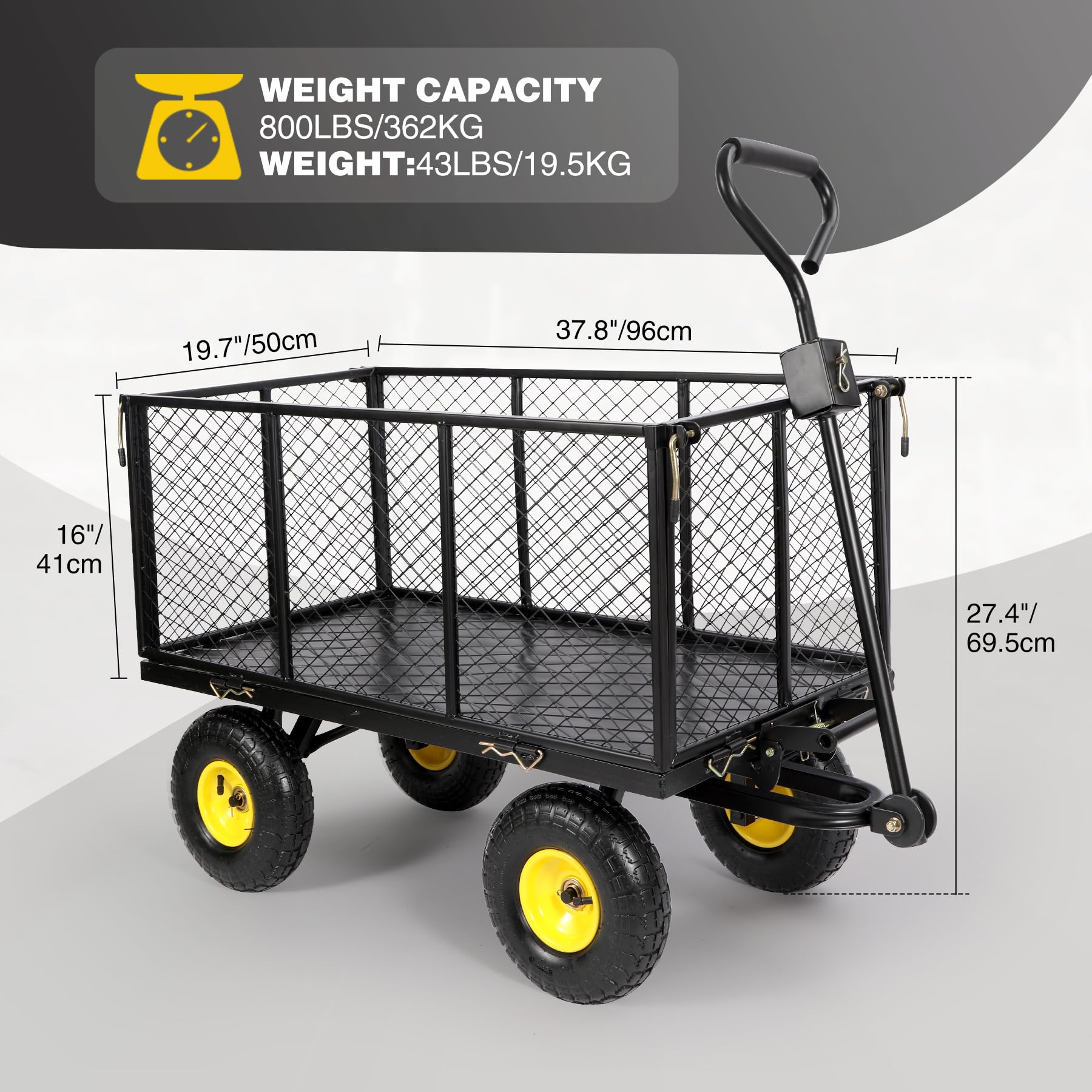 REDCAMP 800lbs Capacity Heavy Duty Utility Garden Cart with Removable Mesh Steel Sides & 10