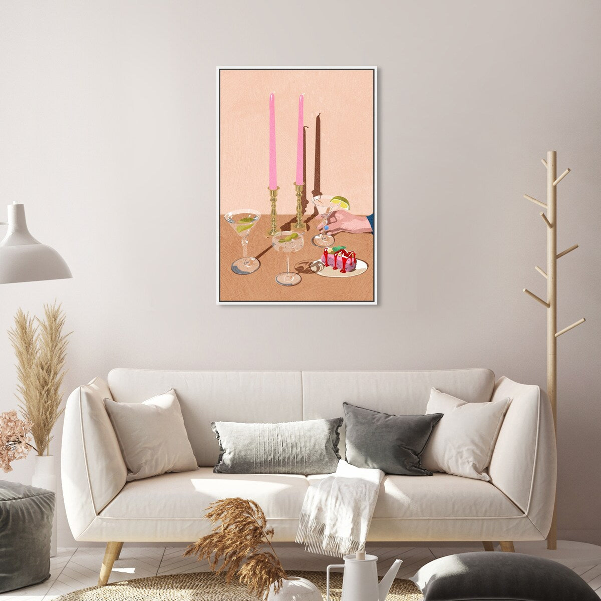 Elegant Pink Framed Canvas Wall Art Print - Modern Dessert & Drink Theme for Dining Room Decor | Perfect for Kitchen, Living Room, and Home Decoration
