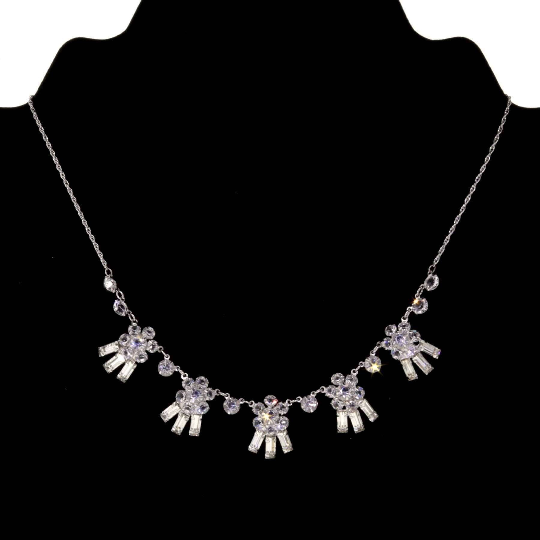 1928 Austrian Crystal Flower & Baguette Drop Necklace - Elegant Jewelry for Women, Perfect for Weddings, Parties & Special Occasions