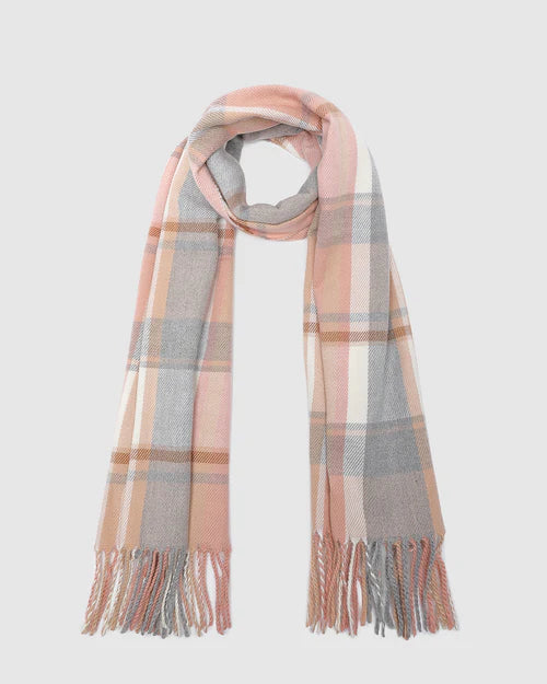 Balmoral Scarf in Blush - Soft Wool Plaid Wrap for Women - Perfect for Fall Fashion, Winter Warmth & Outdoor Activities