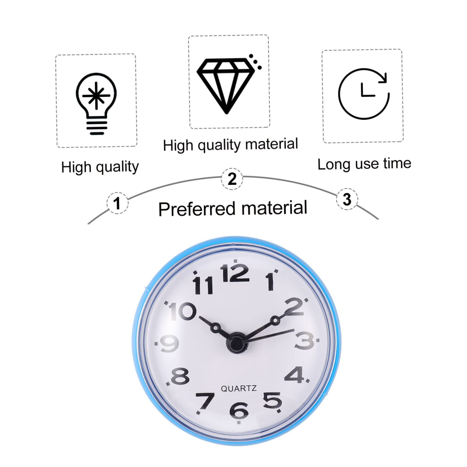 DOITOOL Silent Non-Ticking Shower Clock - Battery Operated Bathroom Wall Clock with Suction Cup, Anti-Fog & Easy to Read - Perfect for Bathroom, Kitchen, Pool & Outdoor Use (Blue)